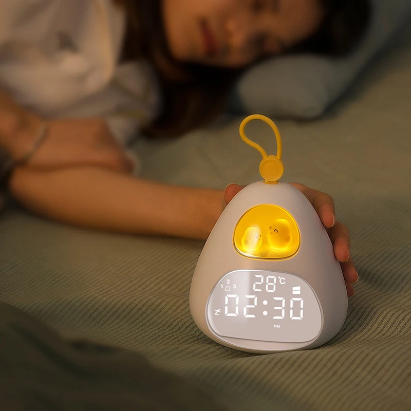 

Cute Cartoon Chicken Time Alarm Clock Smart LED Wake-up Light Bedroom Desktop Office Night Light Intelligent Digital Alarm Clock