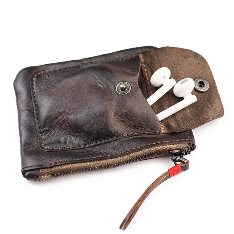 Retro fashion luxury real leather vegetable tanned leather zipper thin and simple folds large-capacity coin purse mini  holder