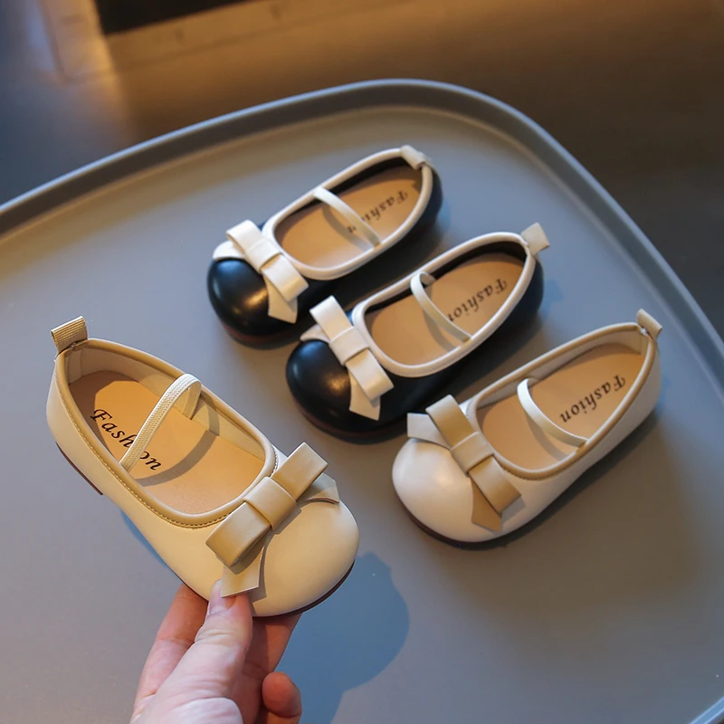 

Elegant Children Princess Shoes Bowknot Soft Lether Girl's Mary Janes Toddler Non-slip Soft 23-34 Slip-on Kids Ballet Flats