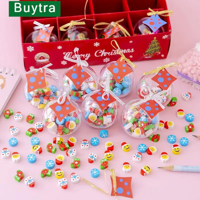 

1 Box Creative Christmas Ball Erasers Cute Snowman Mini Erasers Student Christmas Gifts Kawaii Stationery School Supplies