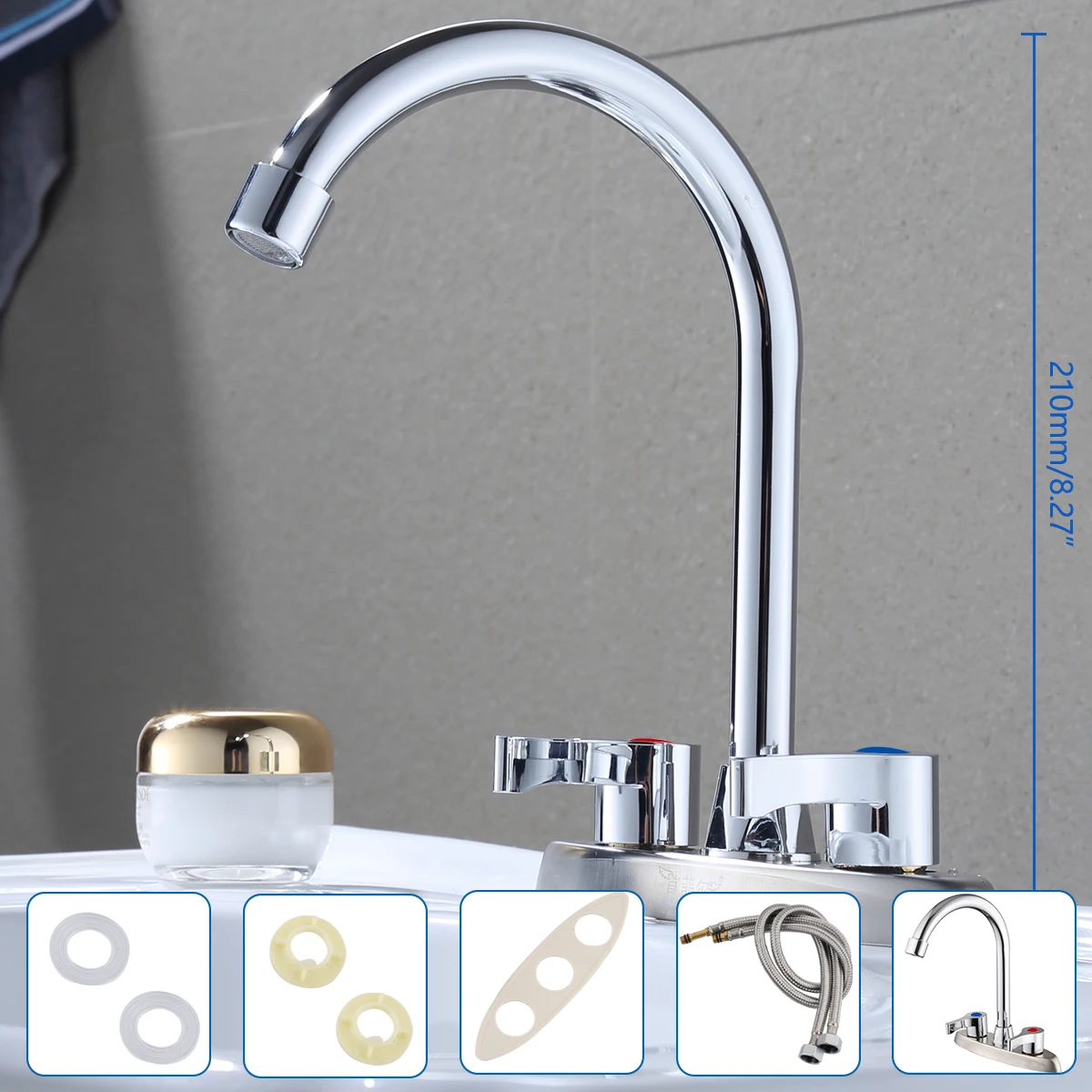 

Bathroom Basin Faucet Brass Lead-free Hot and Cold Water Faucet Two Handle Mixers Tap Deck Mount Wash Tub Fauctes