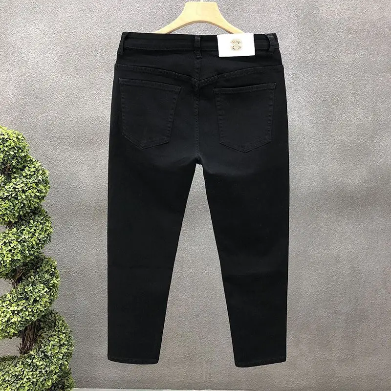 Джинсы мужские однотонные на молнии модные брендовые прямые эластичные