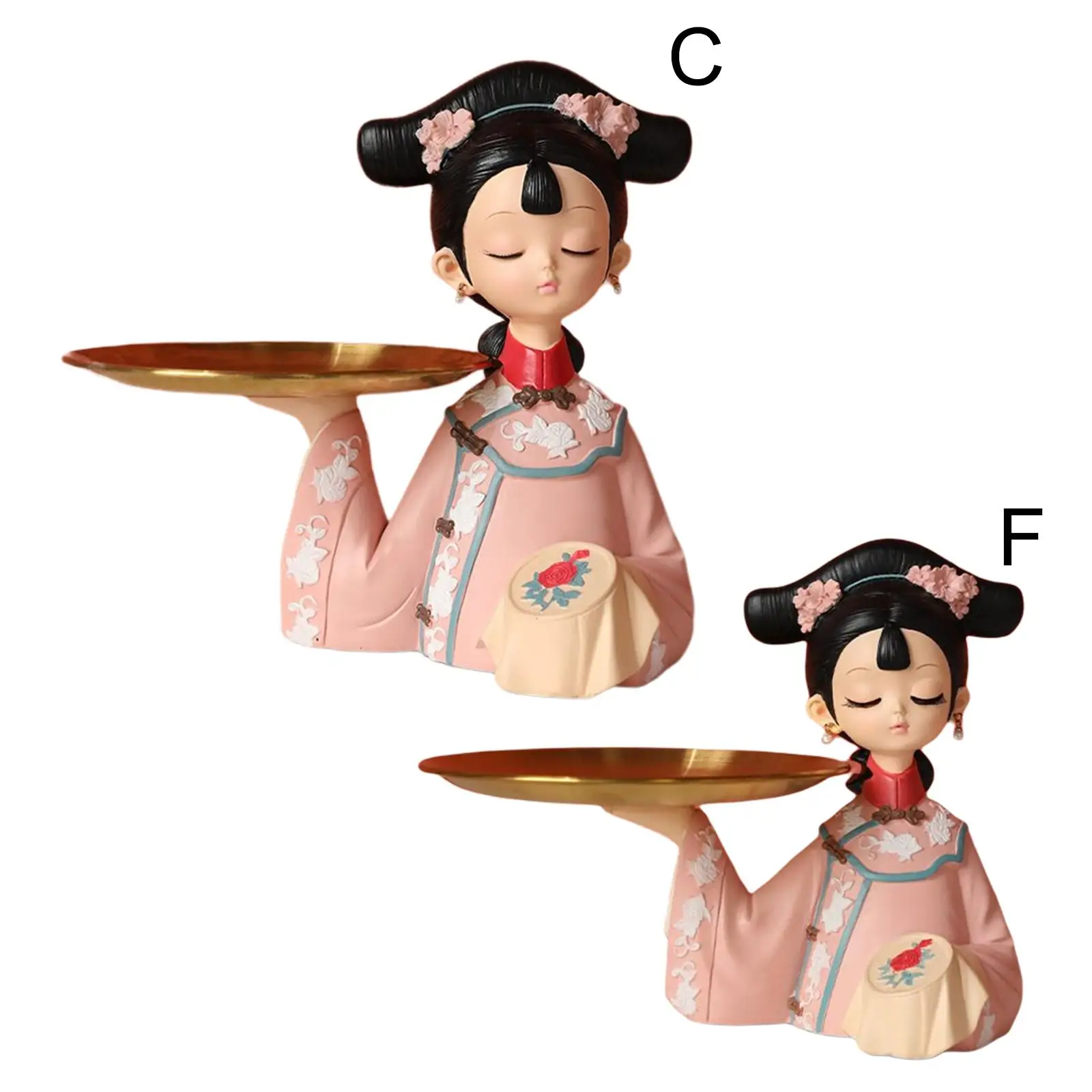 

Chinese Creative Girl Figurine Collectible Sculpture Storage Tray Statue