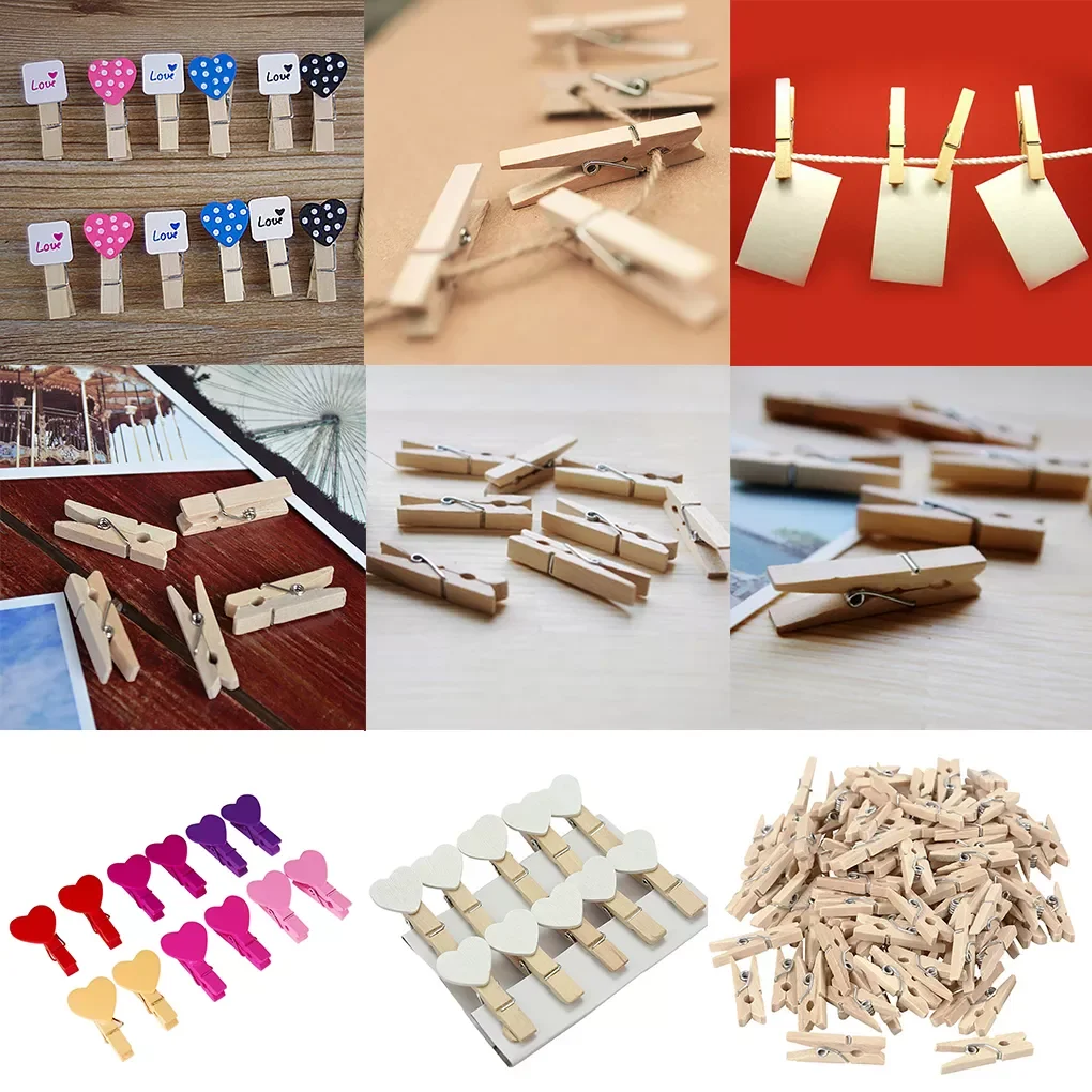 

2.5CM Mini Natural Wooden Clothes Photo Paper Clothespin Craft Clips Portable Wood Clamp