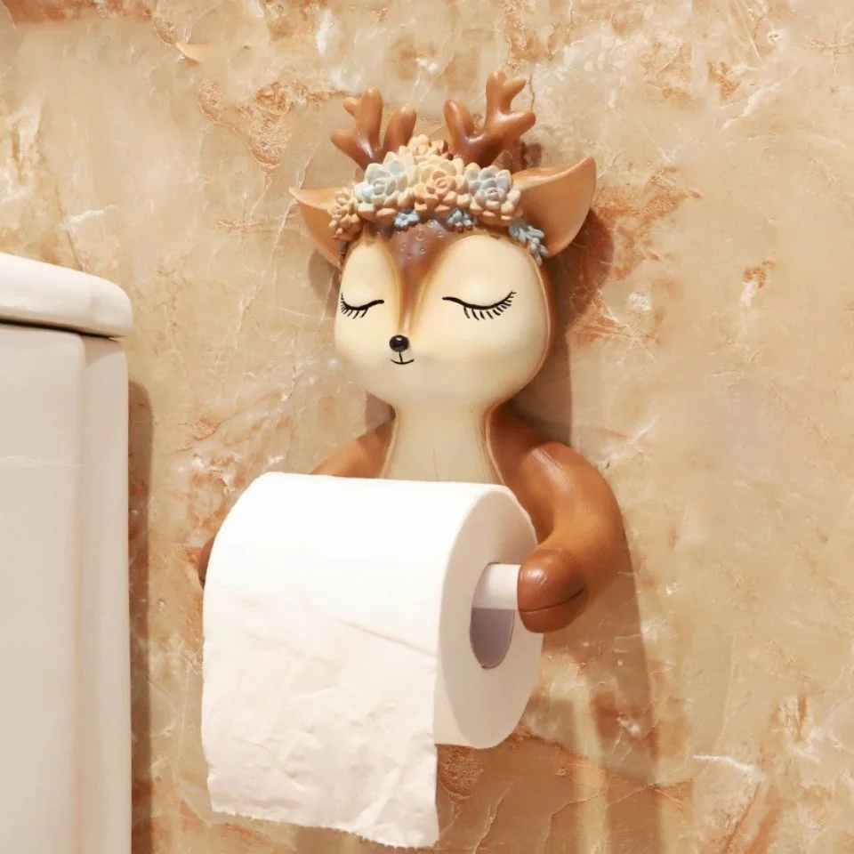 

Figured Deer Toilet Paper Holder Home Bathroom Tissue Rack Wall Mounted Towel Rack Kitchen Roll Paper Holder Household Decor