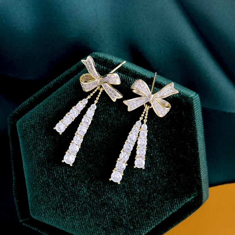 

fashion 925 Silver needle Light luxury charm bow drop earring atmosphere for women gift jewelry wholesale