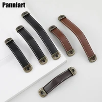pannlart 1 pc new fashion leather furniture drawer handles wardrobe door knob vintage dresser kitchen cabinet pulls handles