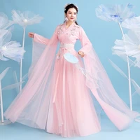 big sleeve coat novelty pink women cosplay fairy immortal hanfu new flower new stage performance clothing mesh hanfu dress