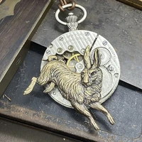 punkboy vintage style gear watch clock round wheel rabit animal copper pendant long chain necklace for men party jewelry