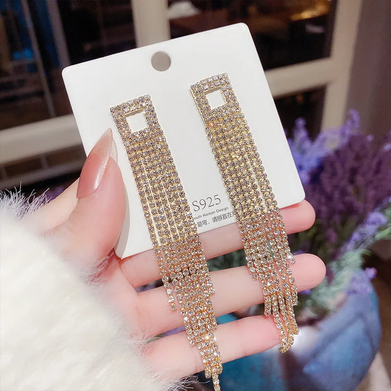 

Rhinestone Earrings Tassel Drop Earrings For Women Luxury Jewelry Long Dangle Earing 2022 Party Fashion Accessories Drop Shiping
