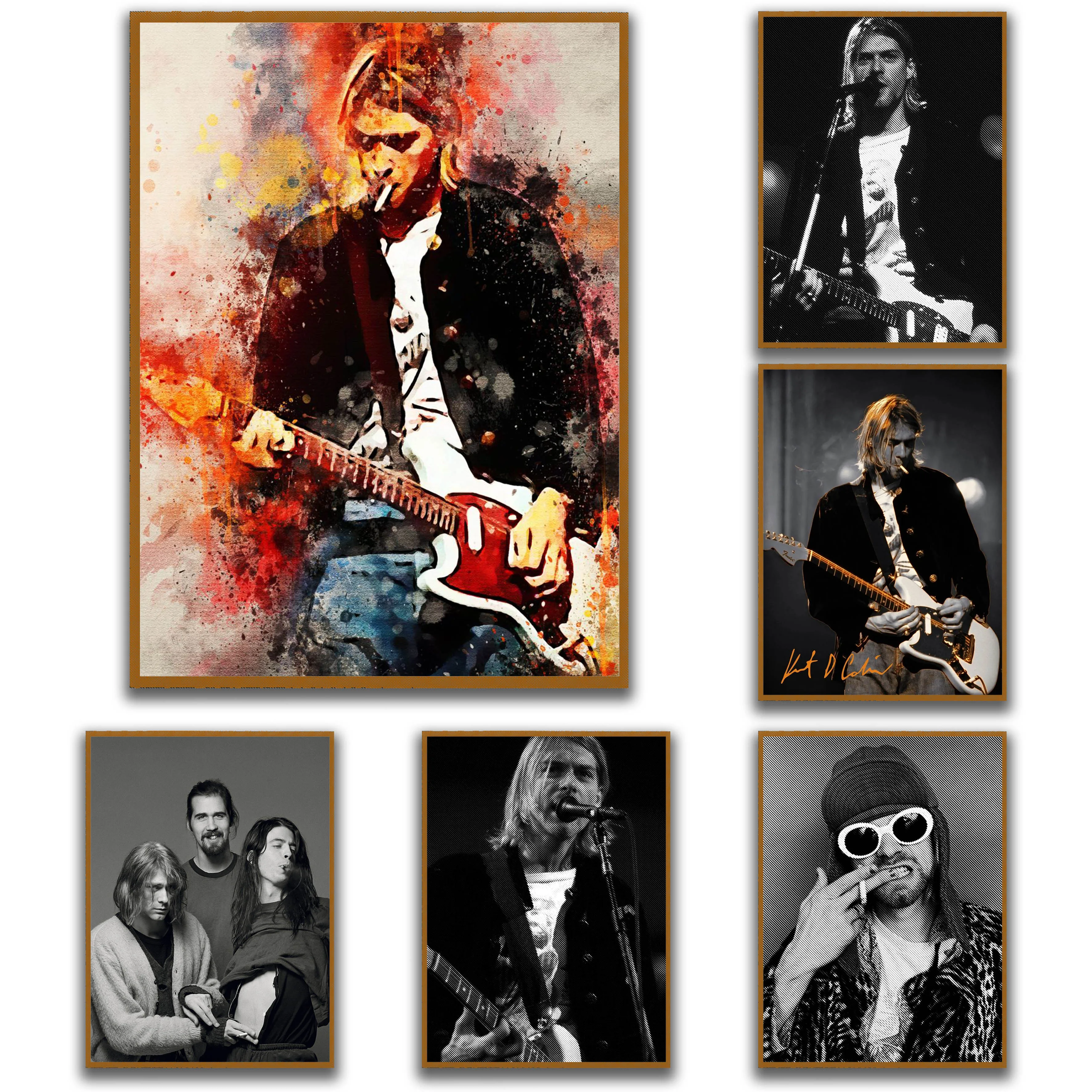 

Singer Kurt Cobain Posters Rock with Roll Music Retro Kraft Paper Sticker DIY Vintage Room Bar Cafe Decor Gift Art Wall Painting