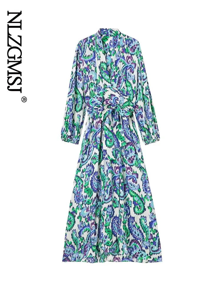 

Nlzgmsj Women Autumn Vintage Loose Shirts Dress Long Sleeve Print Turn-down Collar Female Elegant Fashion Street Dresses Vestido