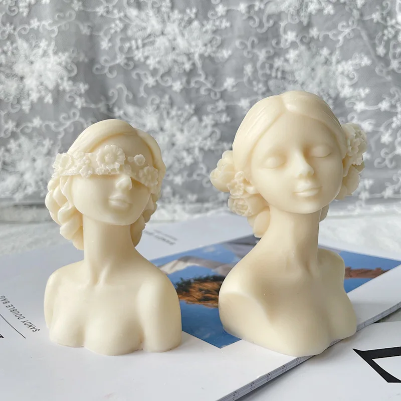 Blindfolded Girl Silicone Candle Mold Plaster Portrait Sculpture DIY Character Scented Candle Making Ornament Mold for Candles