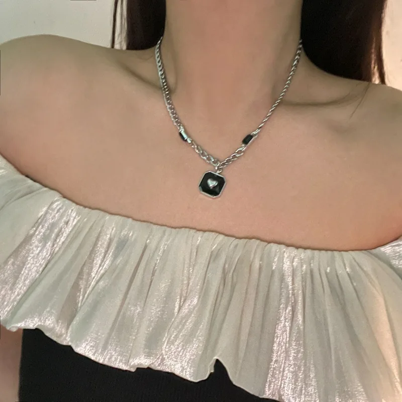 

Yoiumit Heart Pendants Necklace For Women Black Love Enamel Pendant Punk Stainless Steel Link Chains Gothic Jewelry Gift