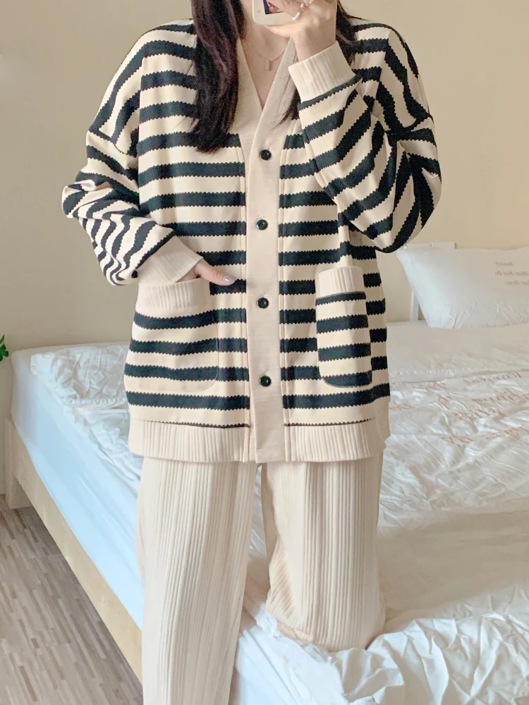 

Striped Pregnancy Clothes Maternity Nightwear Homewear Pregnant Women Nursing Pajama Set Chest Opening Breastfeeding Clothings