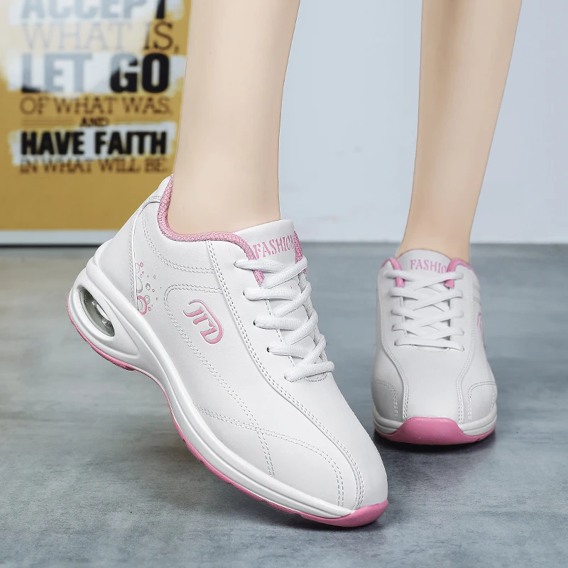 Womens Sneaker Air Cushion Walking Shoes Breathable Gym Jogging Sport PU  Tenis Platform Dancing Shoes