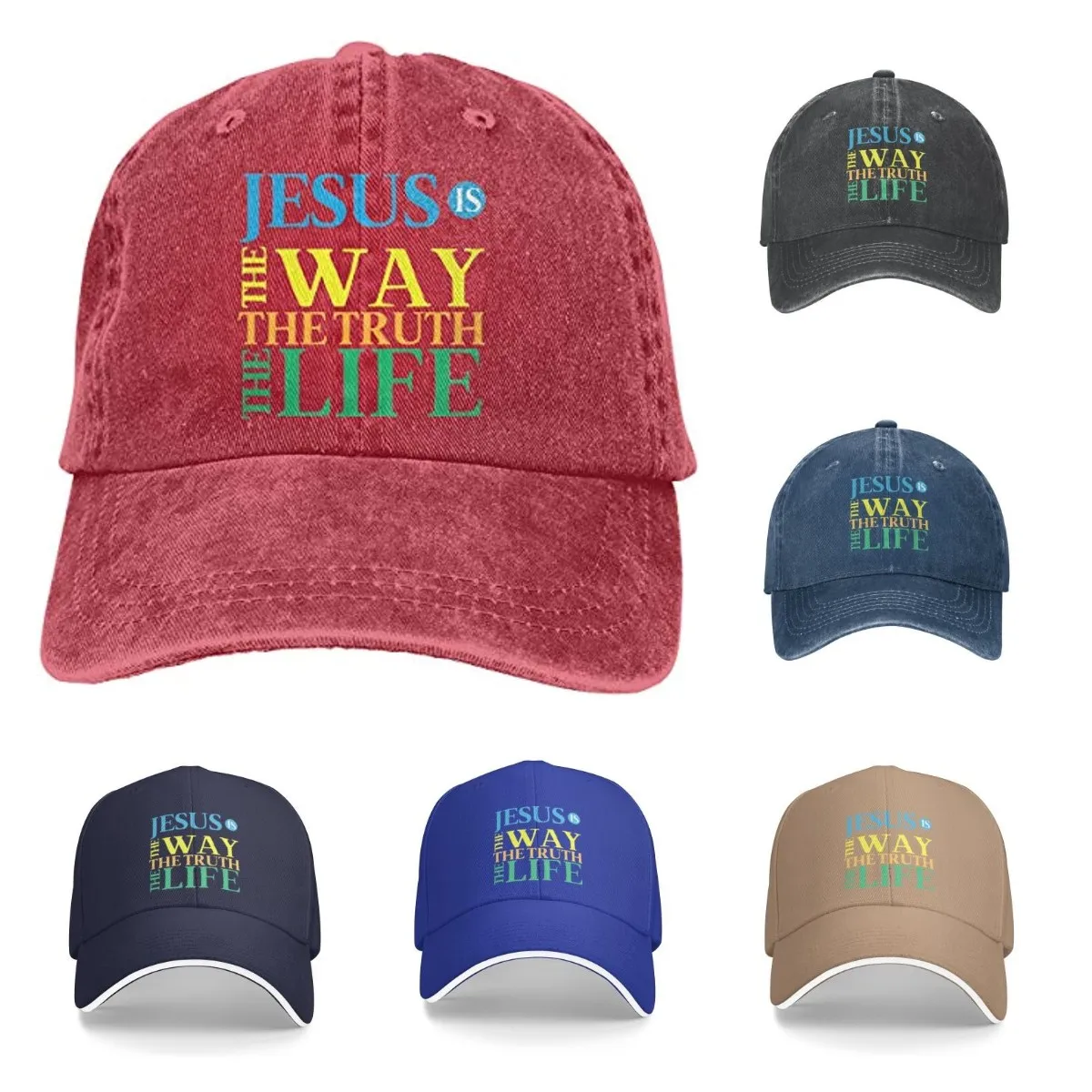 

Denim Cap Jesus The Way The Truth The Life Baseball Dad Cap Adjustable Classic Sports for Men Women Hat Red One Size