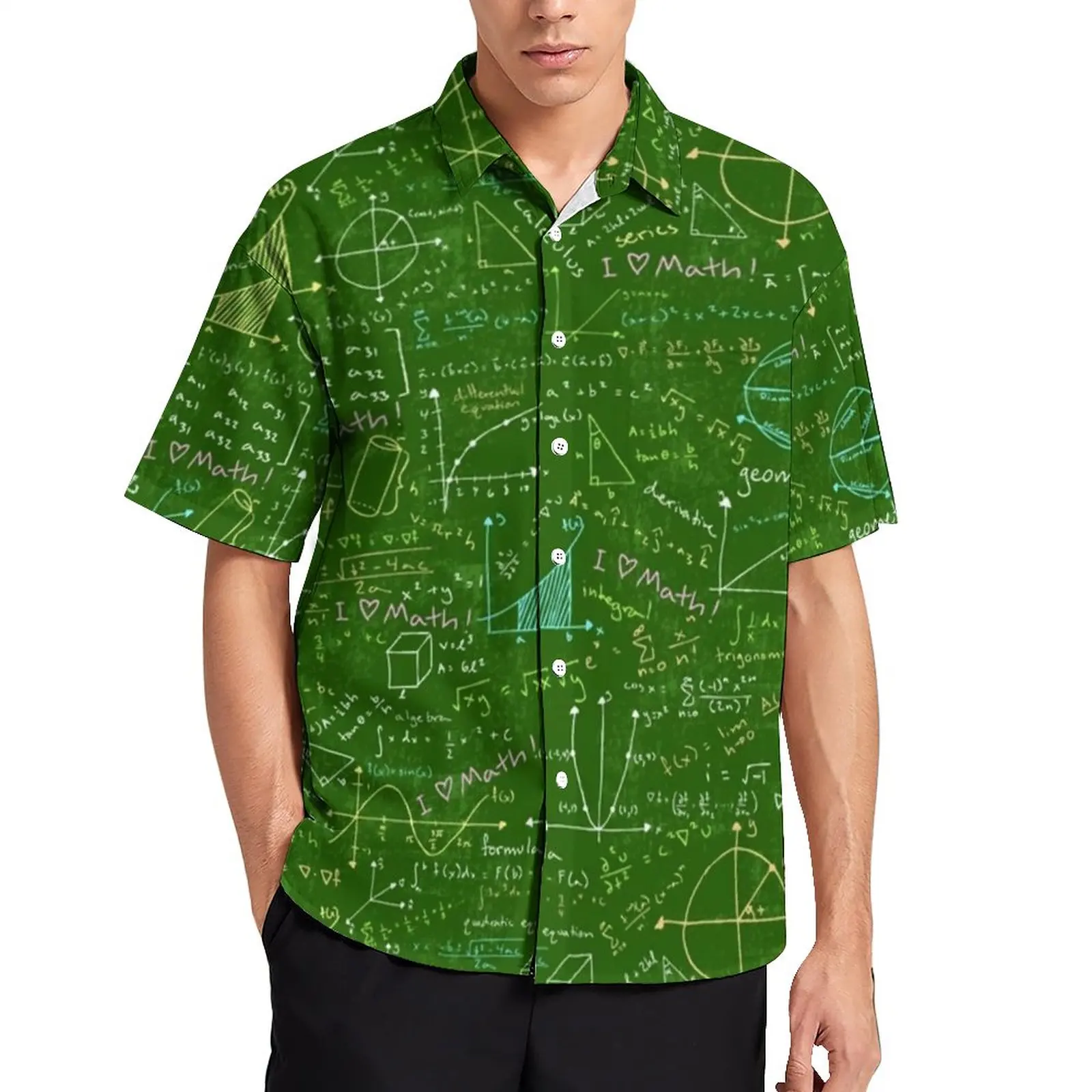 

Math Lessons Print Shirt Hawaiian Geometry Casual Shirts Blouses Short-Sleeved Streetwear Oversized