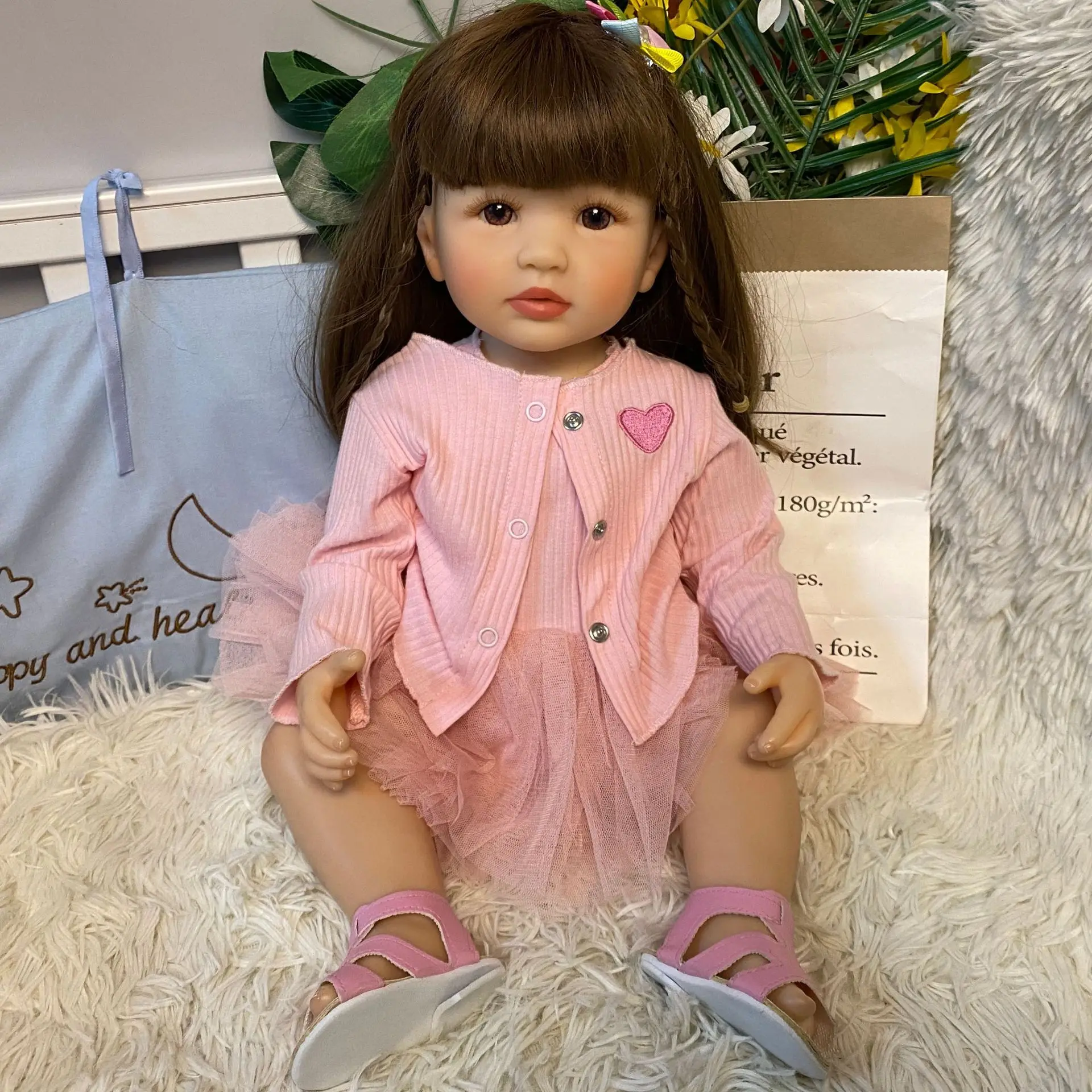 

55cm 21inch Big Size Silicone Reborn Baby Girl Doll Lifelike Princess Toddler Toy Long Hair Bebe Lovely Kid Birthday Gift