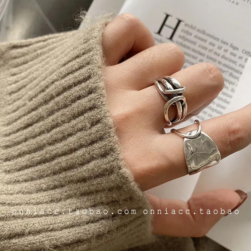 PANJBJ 925 Sterling Silver Irregular Open Ring for Women Girl Chain Retro Trendy Jewelry Birthday Gift Dropshipping