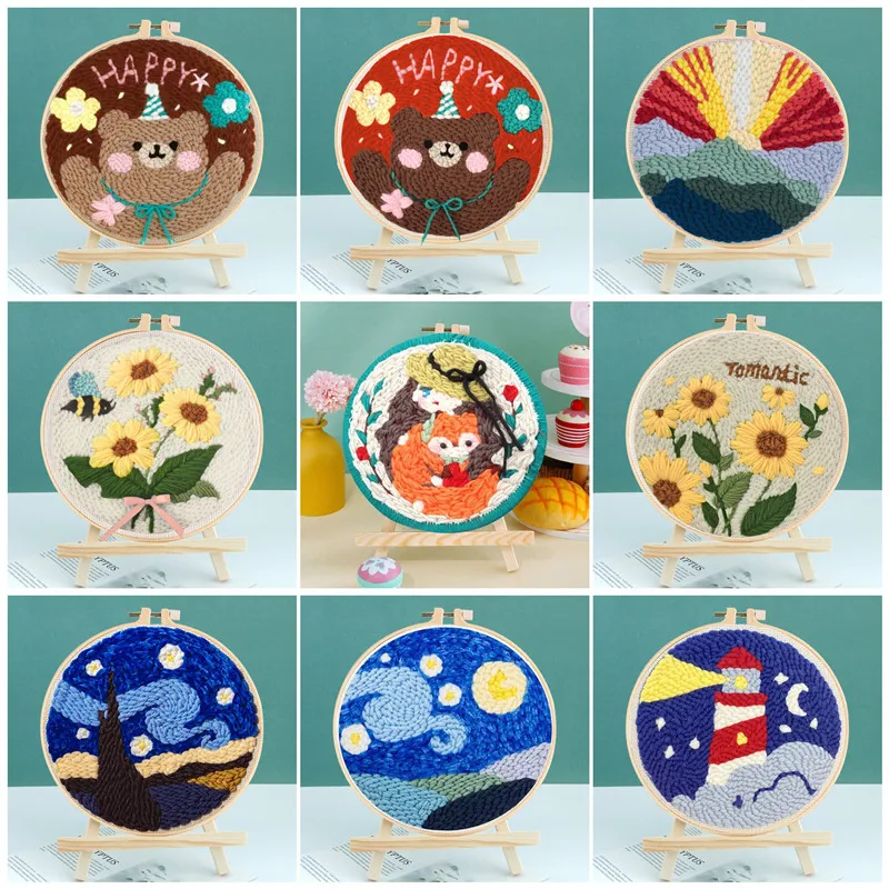 

Classic Style Punch Needle Kits DIY Craft Paintings Rug Hooking Set for Adults Kids Beginner with Embroidery Pen Yarn Hoop Tool