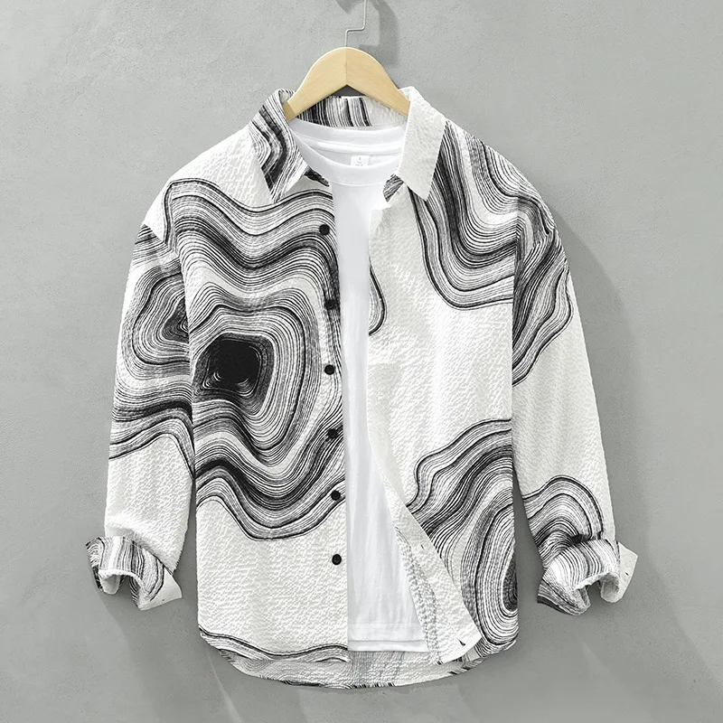 

2023 Spring Autumn New Luxury For Men Polyester 100% Casual Slim Fit Long Sleeve Print Camisa Social Masculina Party Men's Shirt