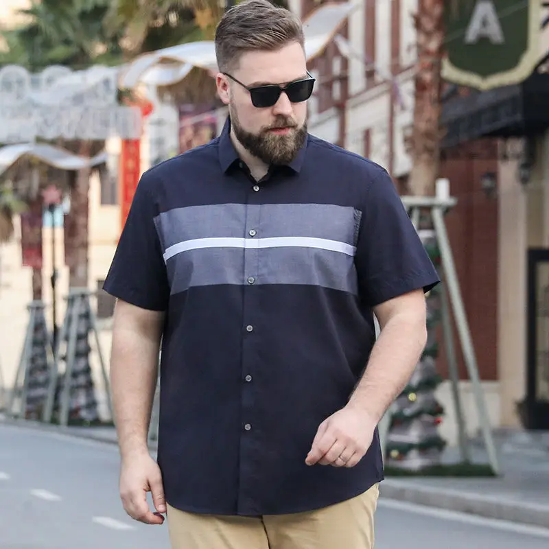 

Summer Male Plus Size Fashion Oversized Shirts Men Clothing Vintage Striped Anti-Wrinkle High Quality Tops