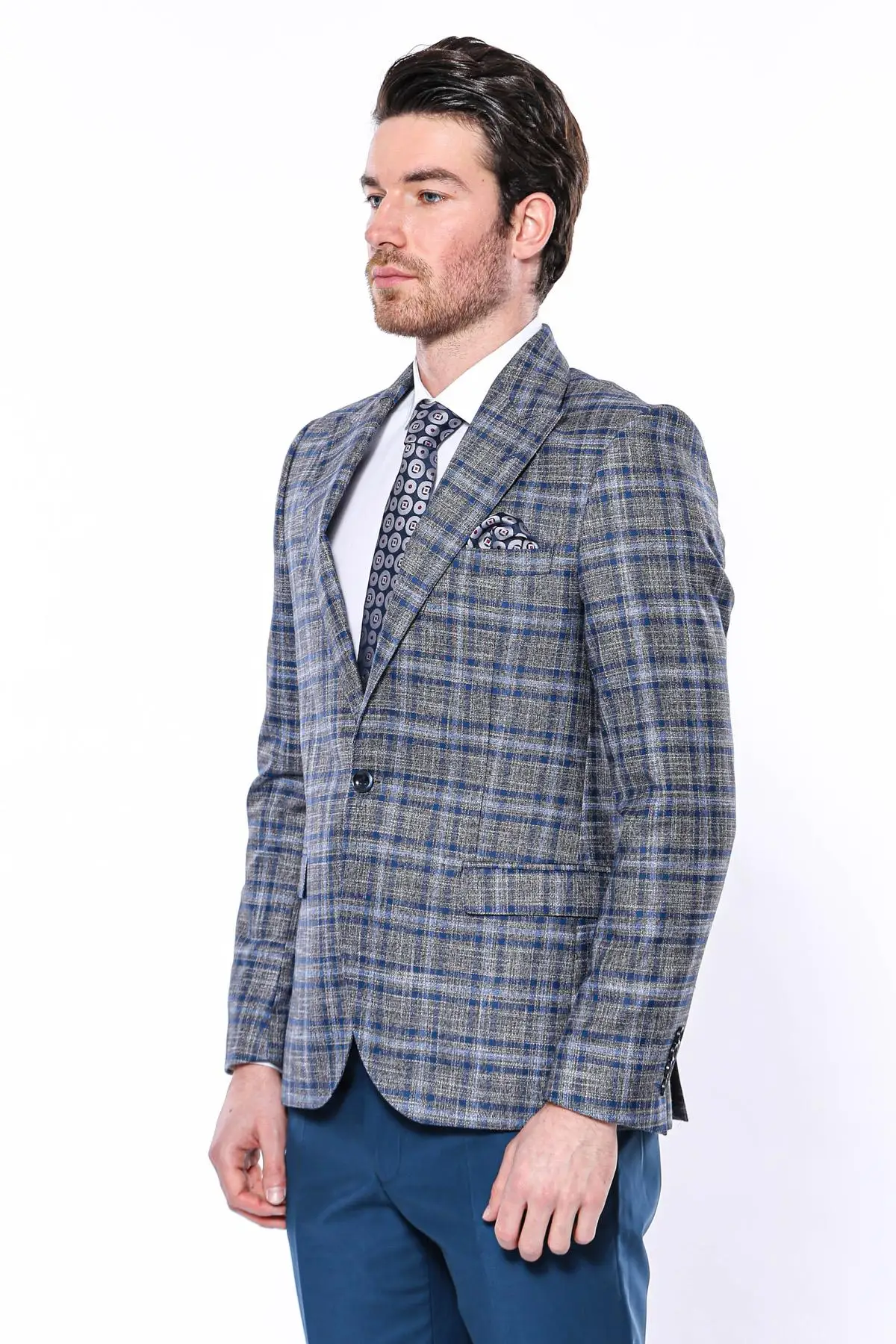 Wessi Men's Plaid Patterned Slim Fit Single Button Jacket Classic Quality Cheap Remarkable Capatible Outwear Trend Fashion