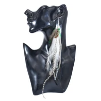 2022 boho zebra pattern natural feather pendant earrings women fashion geometric rice bead chain earrings party jewelry gifts