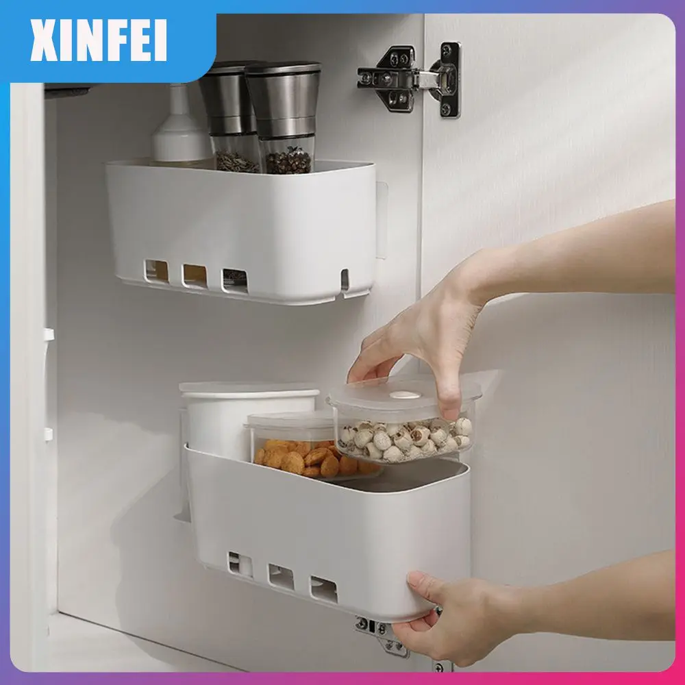 

Kitchen Cabinet Drawer Shelf Seam-free Retractable Drawer Type Cabinet Shelf White Multi-function Storage Box Storage Rack Pp