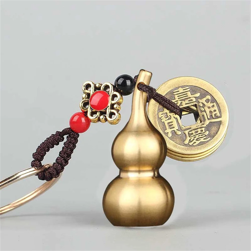 

Hot 60pcs/lot Arts Pendants Feng Shui Key Chain Brass Wu Lou Golden Gourd Treasure Pendant Car Hanging Ornaments Fortune