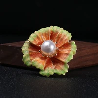 hot selling fashion new alloy pearl flower brooches dripping oil plant brooch pin clothing accessories jewelry gifts
