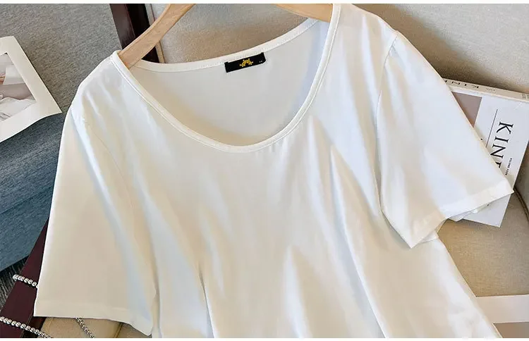 

Женская свободная футболка большого размера, однотонная свободная хлопковая футболка с коротким рукавом, новинка 120, лето, цвет серый, 350-2023