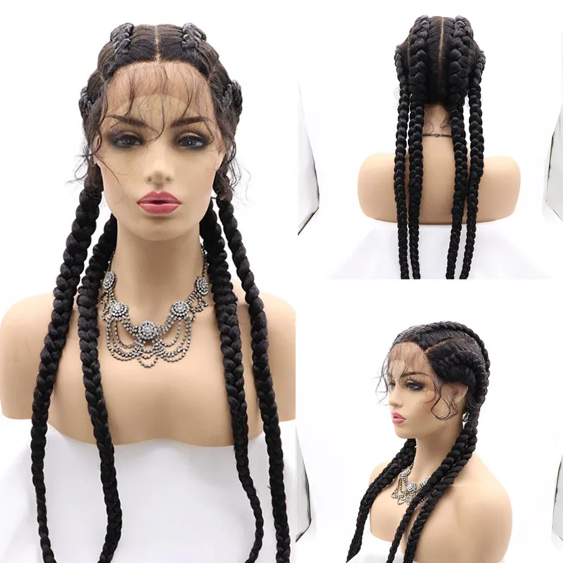 

32inch Synthetic Lace Front Wigs Full lace Women Braided Wigs For Braids Cornrow Braids Lace Wigs With Baby Hair Long Jumbo Box