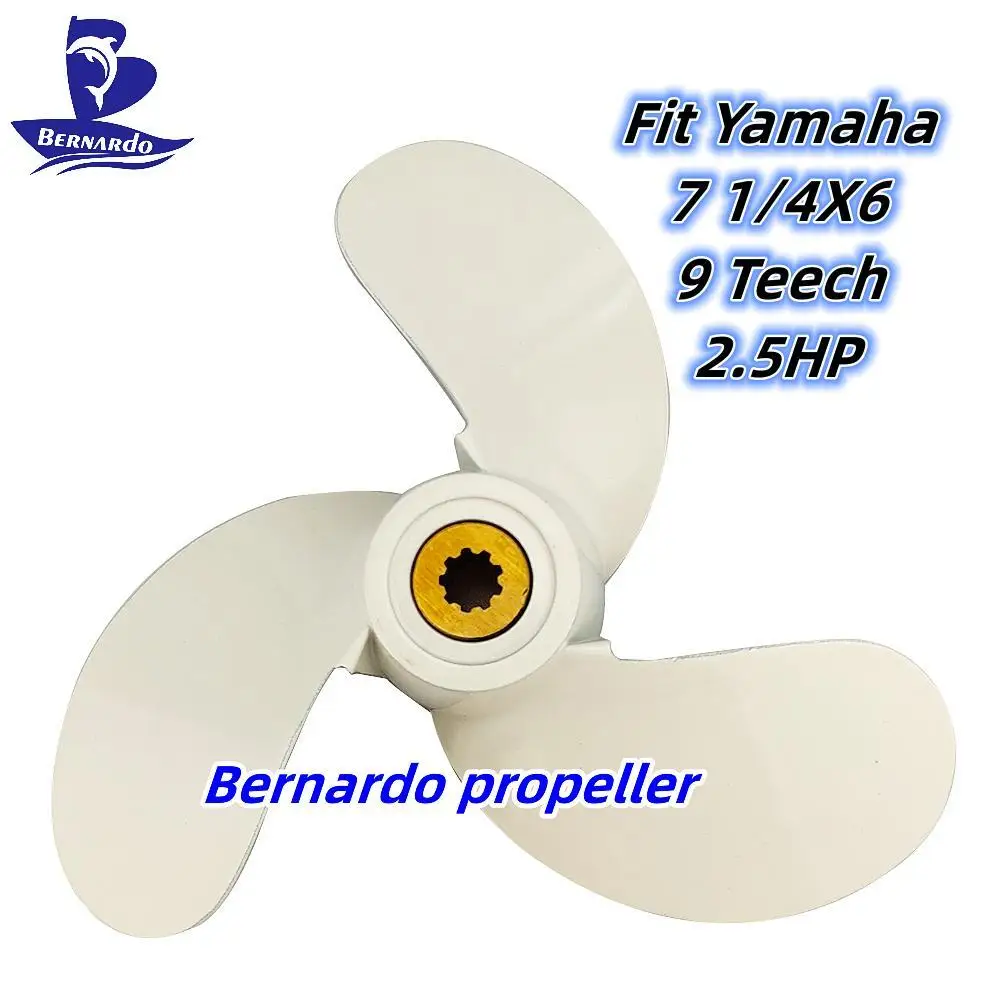 Bernardo Boat Propeller 7 1/4x6 Fit Yamaha Outboard Engines 2.5 3HP Aluminum Alloy Screw 3 Blade 9 Tooth Spline RH