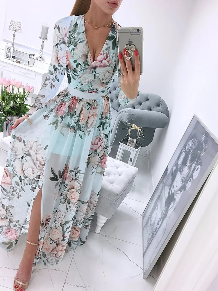 

Elegant V Neck Sleeveless Maxi Dress Sexy Solid High Waist Pleated Party Long Dress Women Summer Chiffon Slim Slit Draped Dress