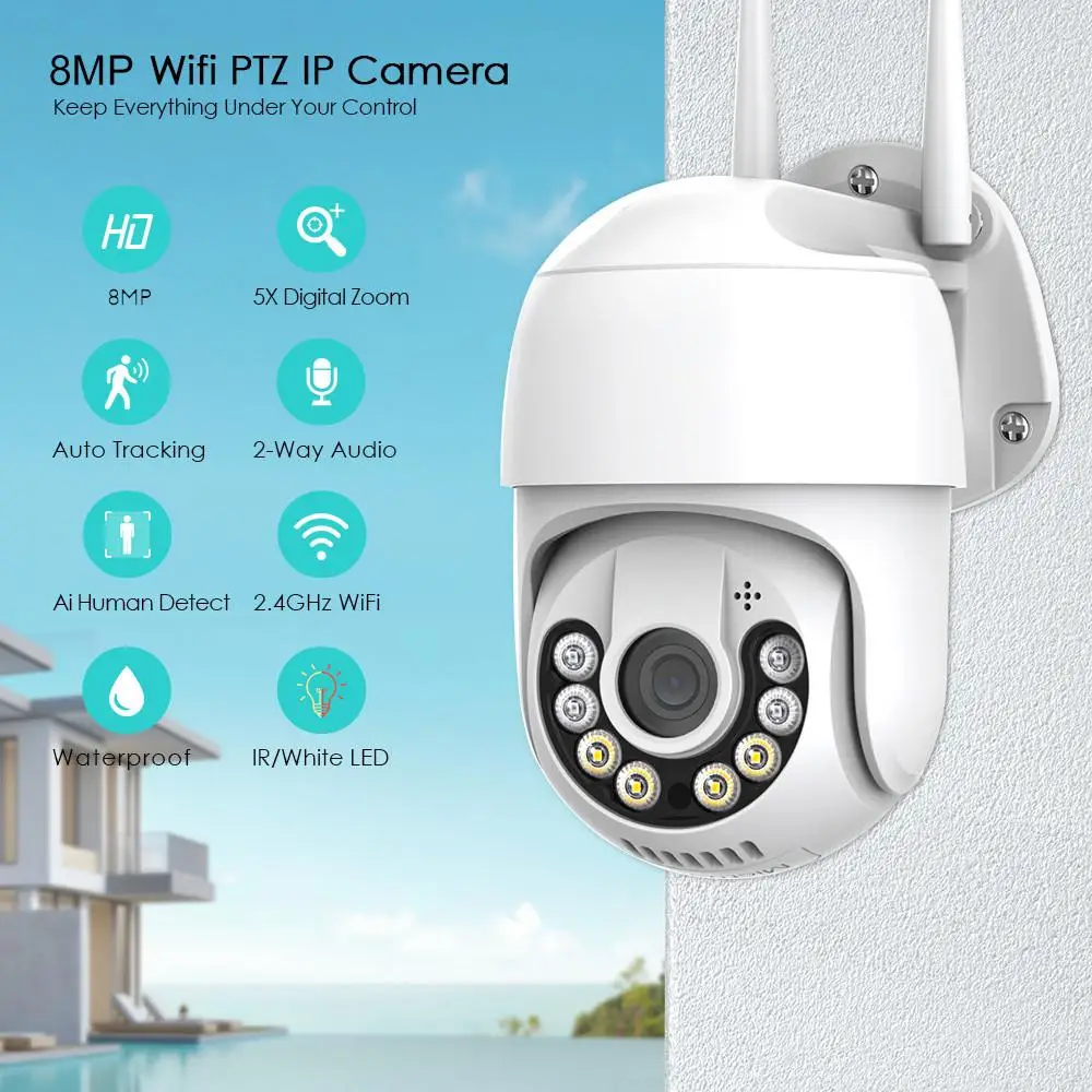 

8MP 5MP PTZ Wifi IP Camera Outdoor 5X Digital Zoom AI Human Detect Wireless Camera H.265 P2P Audio 2MP 3MP Security CCTV Camera