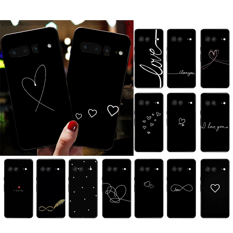

Phone Case for Google Pixel 7 Pro 7 6A 6 Pro 5A 4A 3A Pixel 4 XL Pixel 5 6 4 3 XL 3A XL 2 XL Black Lines Love Heart Case