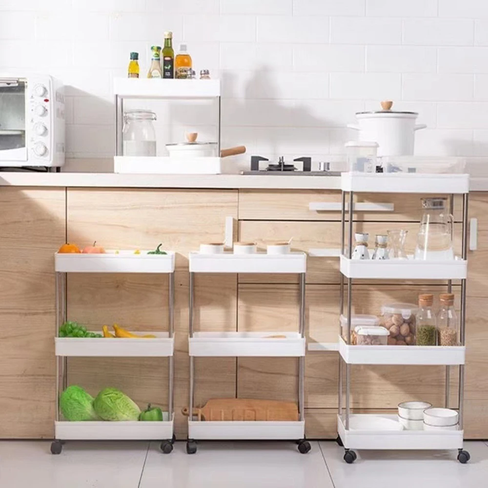 

Plastic Storage Holders&Racks 2/3/4 Layers Strong Load Bearing Capacity Shelf Hollow Without Water Accumulation Universal Pulley