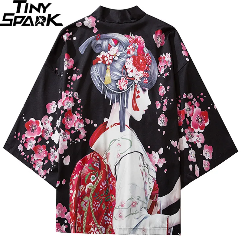 

2022 Harajuku Streetwear Kimono Jacket Japanese Geisha Cartoon Hip Hop Men Japan Style Jacket Summer Thin Clothing Loose Kimono