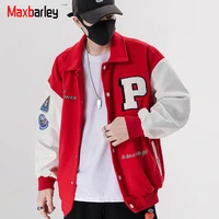 baseball jackets for men applique embroidery leather seeve mens clothing 2022 streetwear casual varsity bomber jacket men coat