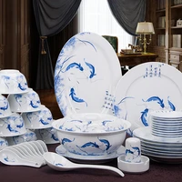 blue and white porcelain tableware set chinese bone china bowl plate spoon household ceramic tableware set housewarming gift