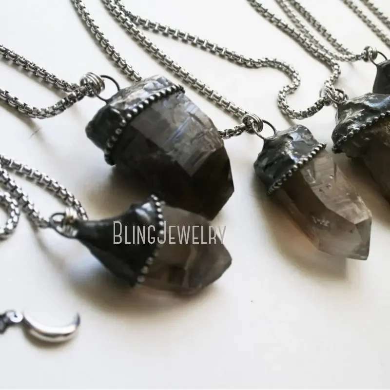 10 шт. массивное ожерелье из дымчатого кварца на посеребренной стальной цепочке в