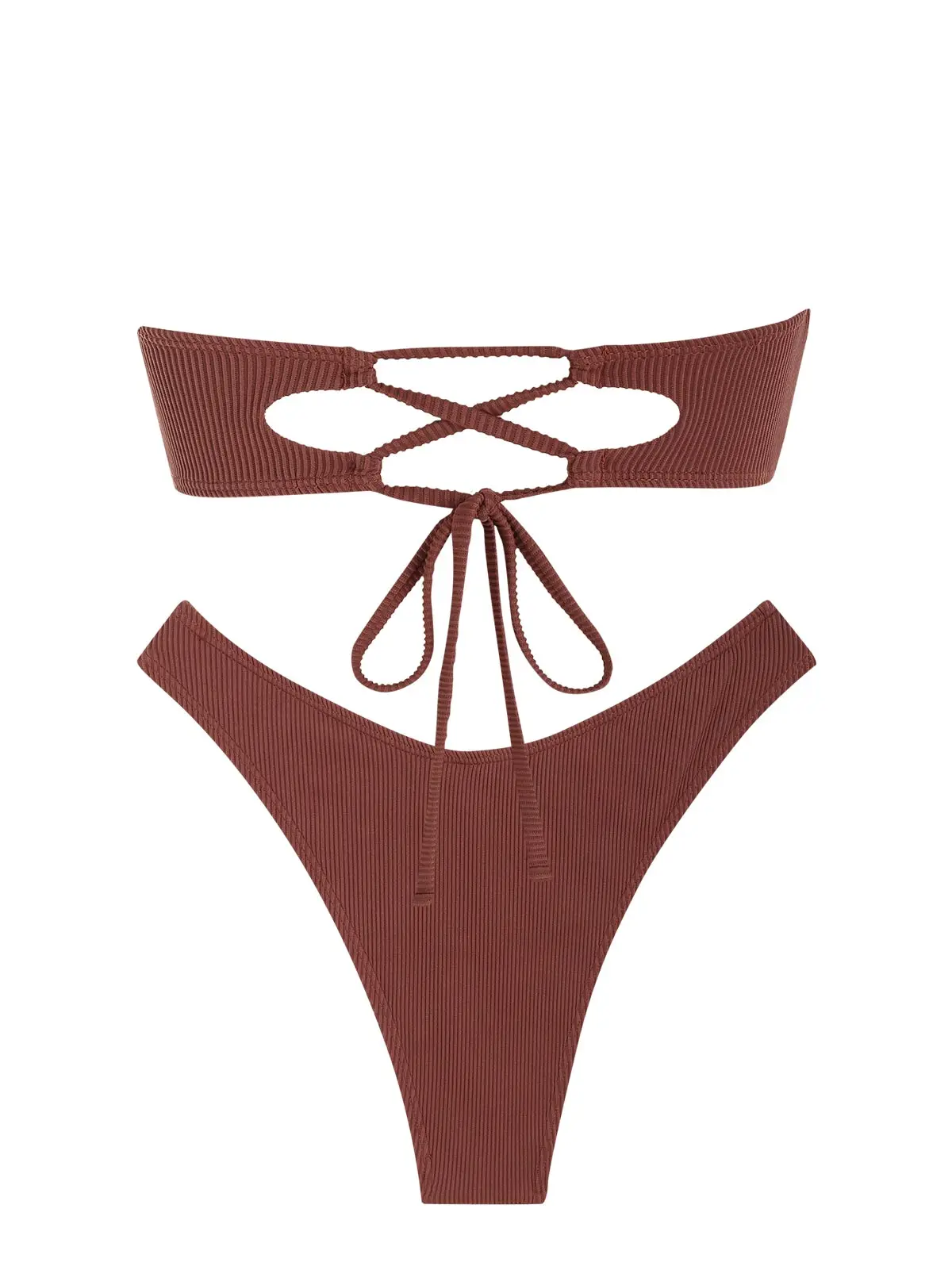 ZAFUL женский комплект бикини-бандо с v-образным вырезом и высокими штанинами