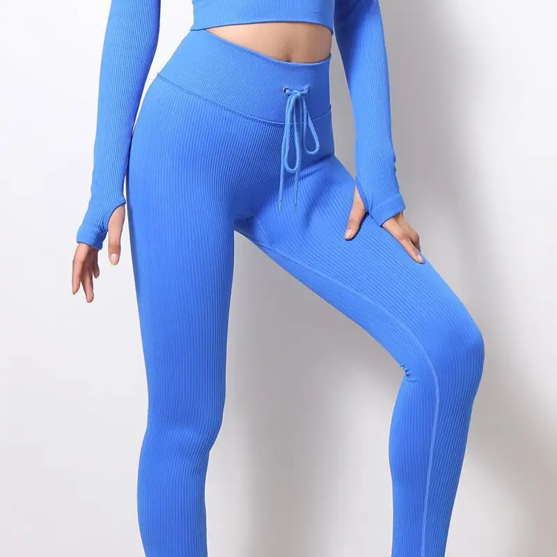 New Fashion Ribbed Buttock Lifting Fitness Pants Knitted Seamless Tight Yoga Pants Breathable Outdoor Riding Sports Pants Women