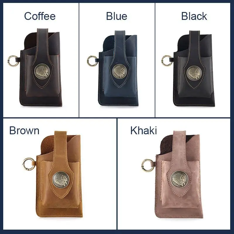 Vintage Leather  Belt Waist Bag Pack Men Tactical Multifunction Holster Portable Key Holder Mobile Phone Cigarette Tools Case