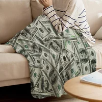 3D Dollar Flannel Fleece Blanket Pattern Million Money Pattern Throw for Living Room Bedroom Traveling Camping