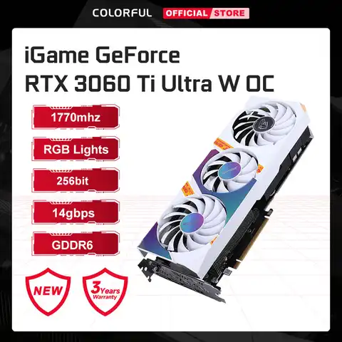 Игровая видеокарта Colorful iGame GeForce RTX 3060 Ti Ultra W OC 8 Гб GDDR6X RGB светильник NVIDIA GPU видеокарта