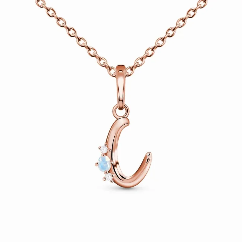 

selling S925 sterling silver letter C Moonstone pendant rose gold necklace women's fashion jewelry