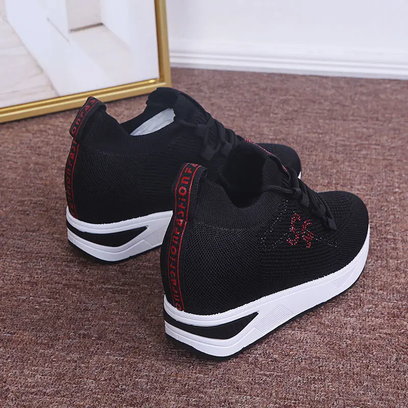 Highheels 5cm Black White Pink Shoes for Girls Wedge Breathable Zapatillas Sneakers Female Lace Up Sport Shoes 2022 Women Loafer